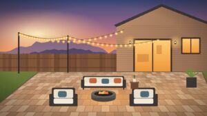 Finished backyard paver patio at a Denver home with outdoor seating